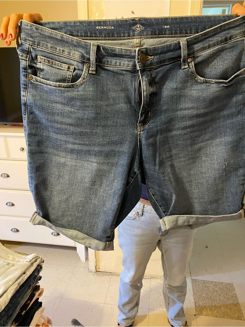St. John's Bay Women’s Denim Bermuda Shorts - Medium Blue Wash